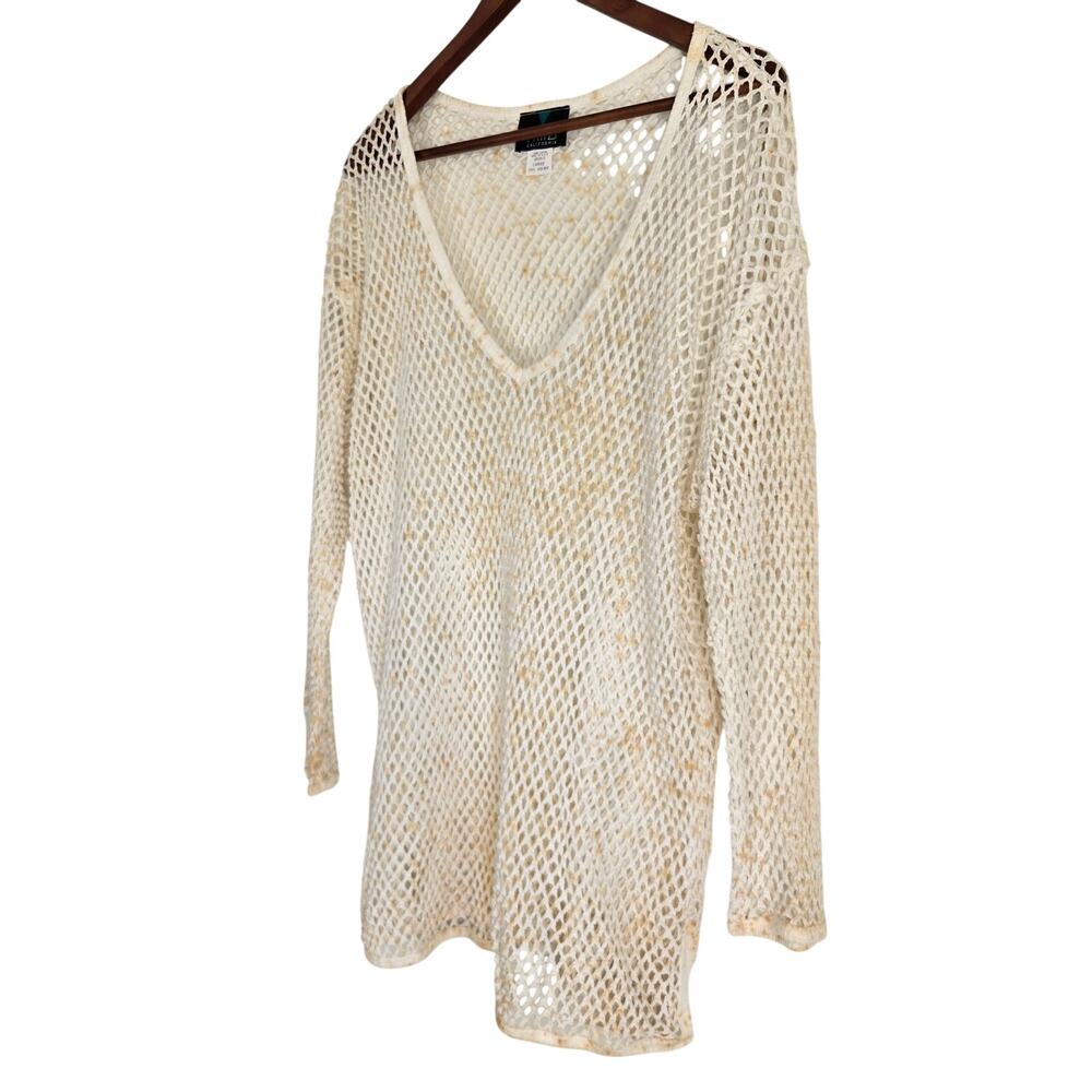 90s Y2K Grunge Open Mesh Sweater Fairycore Crochet 100% Cotton Made in USA L